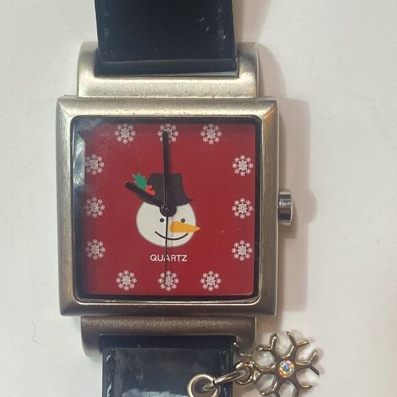 Snowman Square Quartz Wrist Watch Snowflake Charm No No Battery - Picture 1 of 10